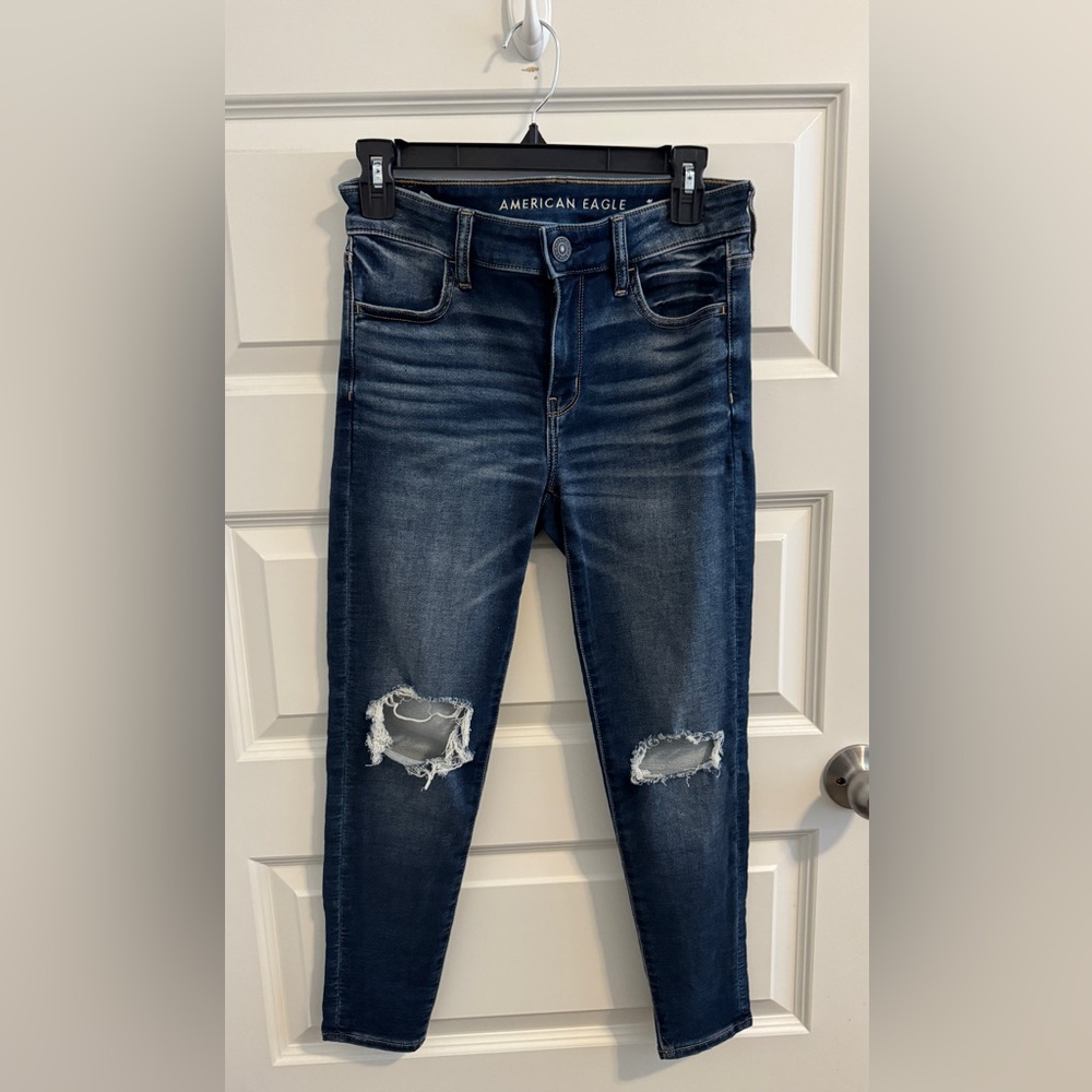 American Eagle Blue Skinny Ripped Jeans